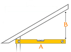 Using a two-foot level against an attic rafter to measure roof pitch for a siding estimate