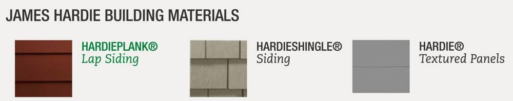 Side-by-side samples of Hardie lap plank, shingle and vertical panel profiles