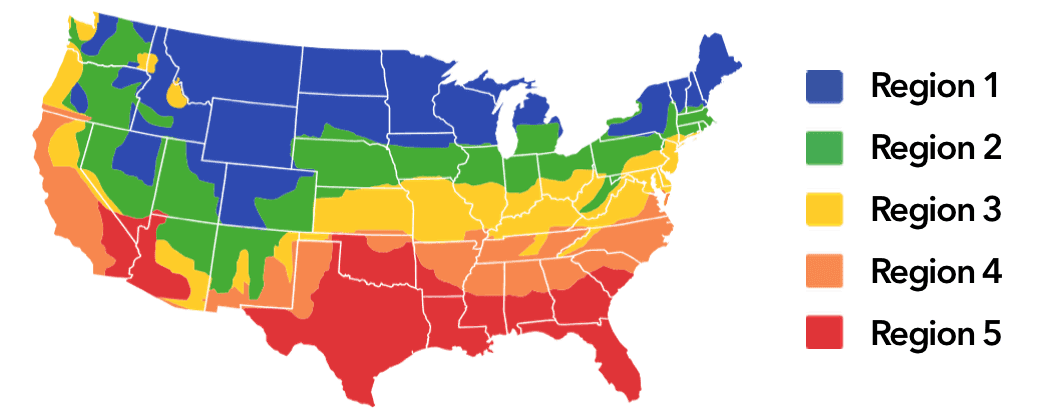 US climate zone map used to choose central air conditioner tonnage